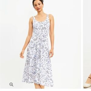 LOFT FLORAL TIE WAIST SLEEVELESS MIDI DRESS WHITE - S